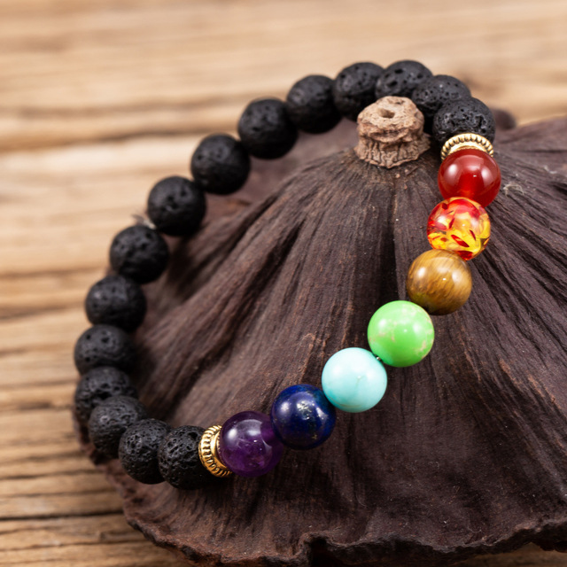 Beads Lava Rock 7 Chakra Healing Balance Bracelet for Men Women Reiki Prayer Stone Yoga Chakra Bracelet Pulseras Mujer