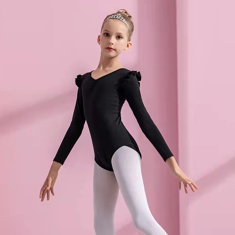 

Child Winter White Black Pink Ballet Dance Ruffle Sleeve Leotards Children Girls Gymnastics Dancing Coverall Swan Lake Leotard