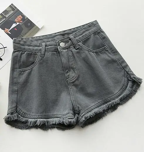 TongLord джинсовые шорты с потертостями и кисточками, лето, Ретро стиль, Синие рваные шорты с бахромой, на молнии, женские модные джинсовые повседневные шорты - Цвет: Gray