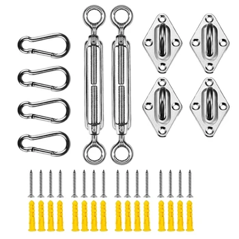 

42 Pcs Sun Shade Sail Kit Heavy Duty Stainless Steel Installation Kit for Rectangle Square Triple-Cornered Shade Sails