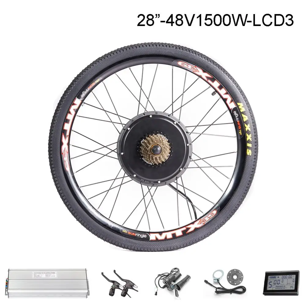 28inch 1500W Фара для электровелосипеда в 20-29 дюймовым 700C преобразователя для электрического велосипеда с сертификатом ce комплект 48V 1500W тормозной функцию регенерации задний ступичный мотор для центрального движения колеса - Цвет: 28inch 1500W