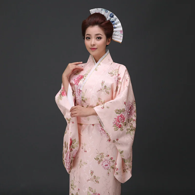Япония Женщины японский традиционный цветочный принт длинное кимоно сценический костюм маскарадный костюм азиатская одежда сексуальная Гейша юката женщины - Цвет: Pink floral