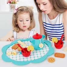 Vaisselle pour éducation précoce, jouets de cuisine, simulation, service à thé bleu, maison de jeu pour filles, service à thé en bois, articles de cuisine Miniatures