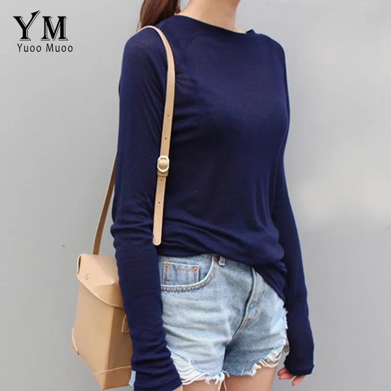 YuooMuoo весна осень Женская Сетчатая футболка с длинным рукавом белая футболка Femme уличная Женская Длинные рубашки модная одежда - Цвет: Тёмно-синий