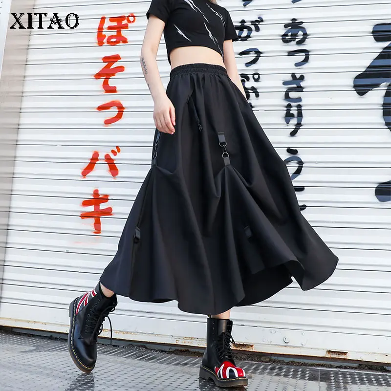 

XITAO Pleated Irregular Skirt Women Fashion New 2019 Autumn Elegant Plus Size Elastic Waist Sequined Street Style Skirt WLD2843
