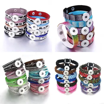 

Wholesale Mixed Style Snap Jewelry Bracelets Leather Beaded Snap Bracelet Cuff Bangle Fit 18MM Snap Button Jewelry For Women