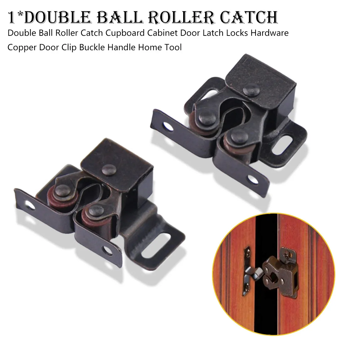 

Copper Door Clip Buckle Handl Home Door Hardware Tool 1pcs Double Ball Roller Catches Cupboard Cabinet Door Latch Locks Hardware