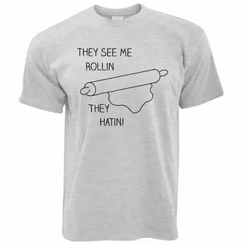 

Novelty Cooking T Shirt They See Me Rollin Pastry Pun They Hatin Chef Joke