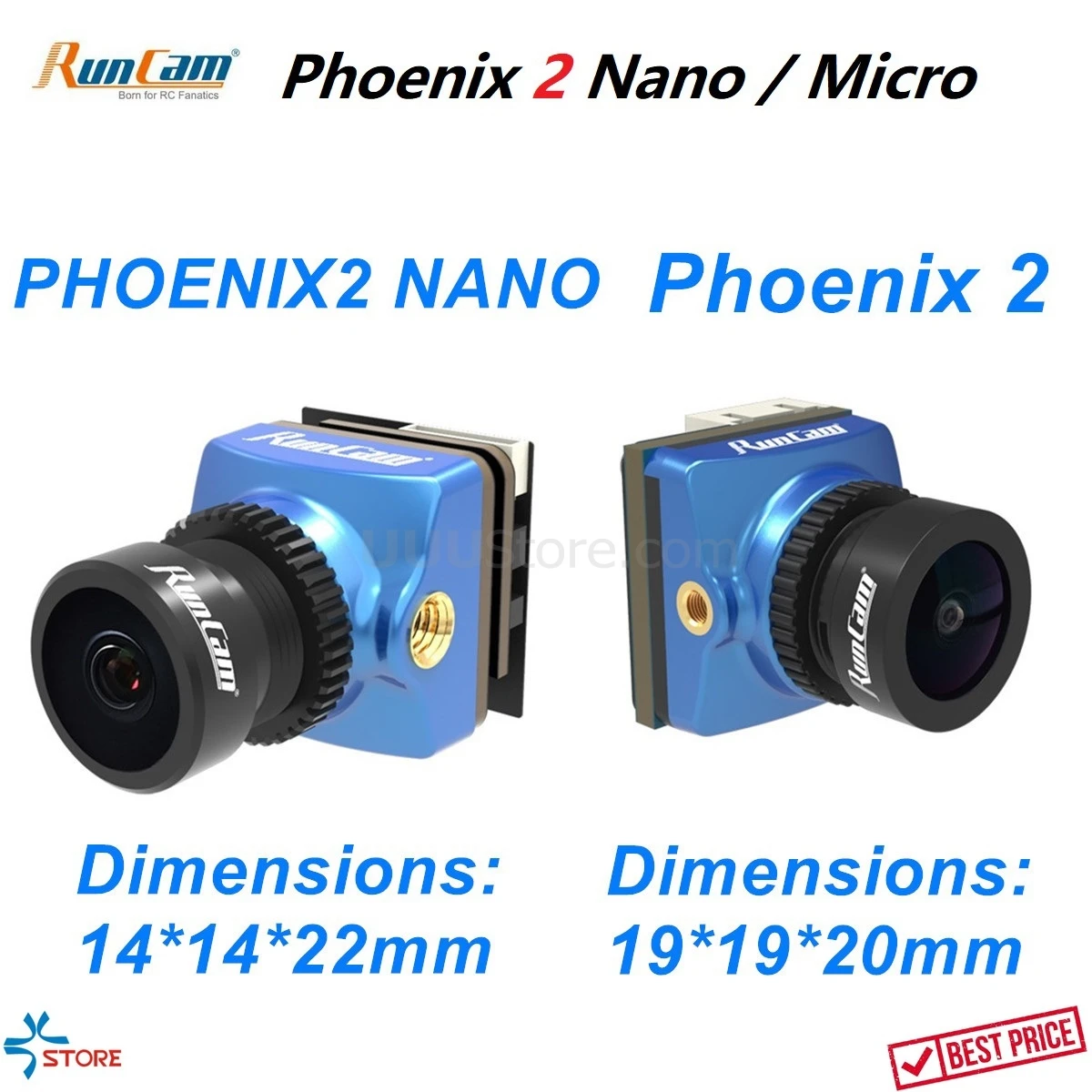RunCam Phoenix2 Phoenix 2 FPV микро камера 19x19 / Nano 14x14 1000TVL 1 мм 16:9/4:3 PAL NTSC переключаемый для РУ