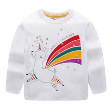 Одежда для маленьких девочек детская футболка Топы с длинными рукавами с изображением единорога и радуги футболки для девочек детская одежда демисезонные футболки для малышей