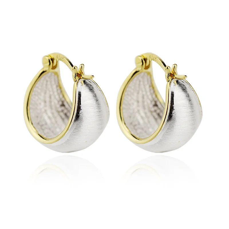 

Fine Sterling S925 Silver Earrings Women Girl Luck Brush-finished Hoop Earrings 18x13mm