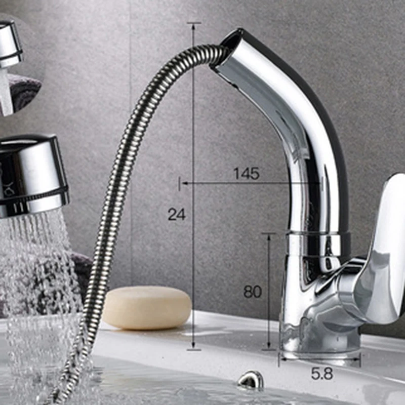  Bathroom Basin Faucet with Pull Down Sprayer Single Handle Mixer Tap Hot and Cold Water Faucet Kitc - 4000173598537