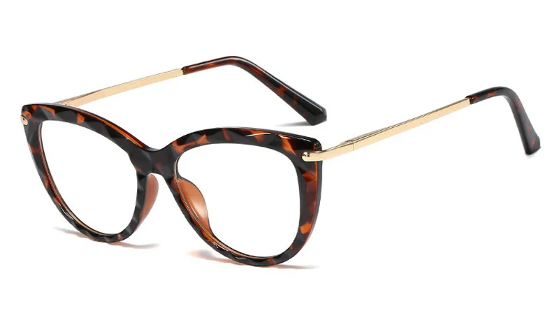 leopard with clear Peekaboo tr90, женские очки по рецепту, женские, кошачий глаз, половина металла, золотые, черные, прозрачные очки, Женская оправа, прозрачные линзы - Цвет оправы: leopard with clear