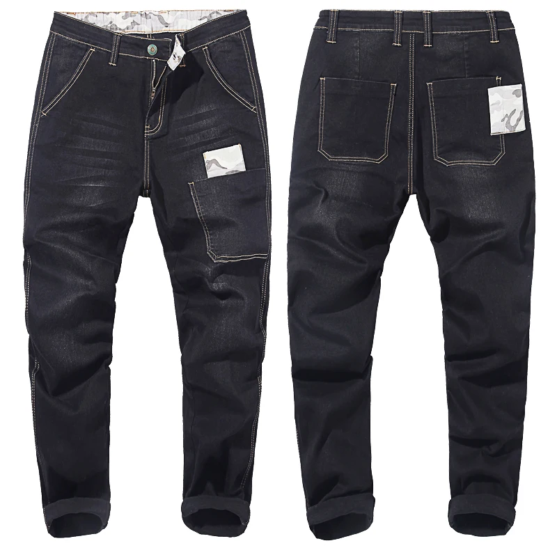 Denim Pants Men Camouflage Splice Slim Stretch Jeans