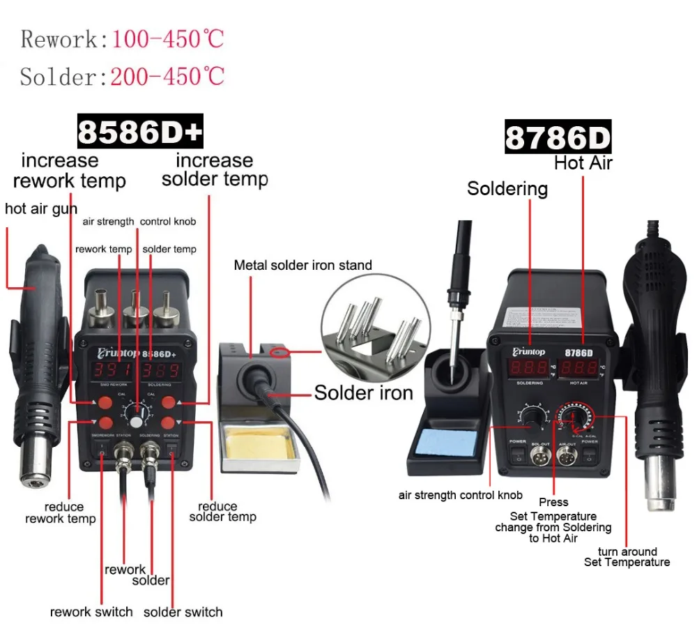 Паяльная станция Eruntop 8586D + 8786D Электрический паяльник с двойным цифровым дисплеем