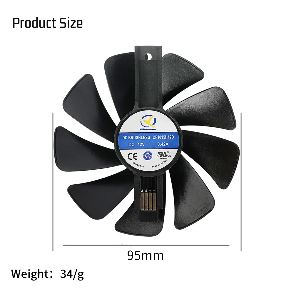 1PC 95mm CF1015H12D DC 12V Cooler Fan Replacement for Sapphire