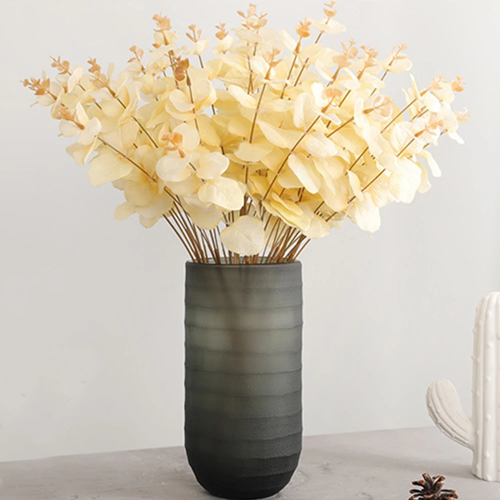 

Handmade DIY White Simulation 5 Fork 20 Head Eucalyptus Leaves Wedding Road Lead Decoration Home Party Fake Flower Bouquets