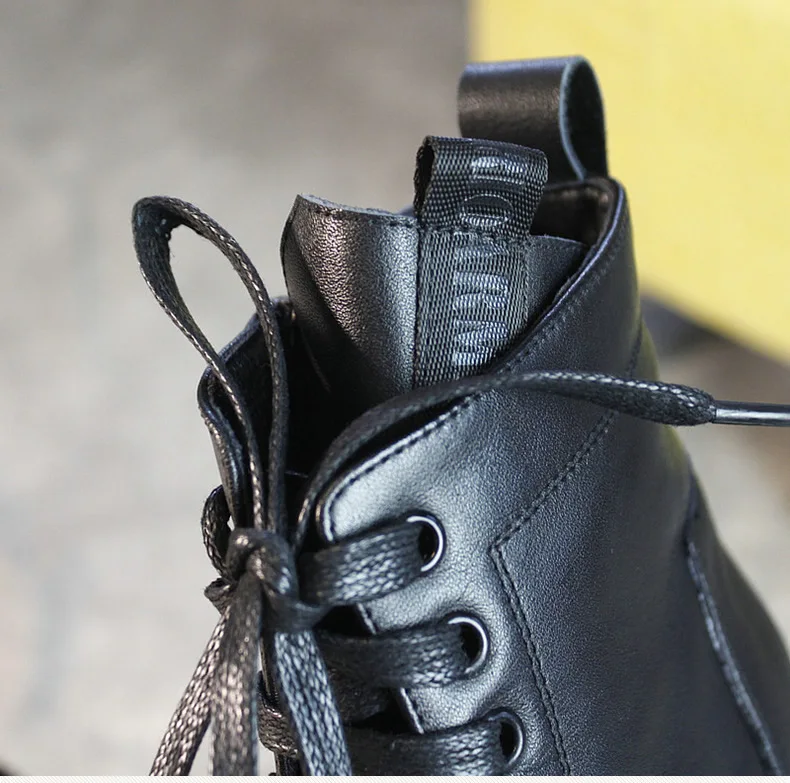 Black Popular Motorcycle boots Side zipper Women Shoes Fashion Boots Ankle Height Increasing 3cm Cow Leather 35-40 Women's Boots