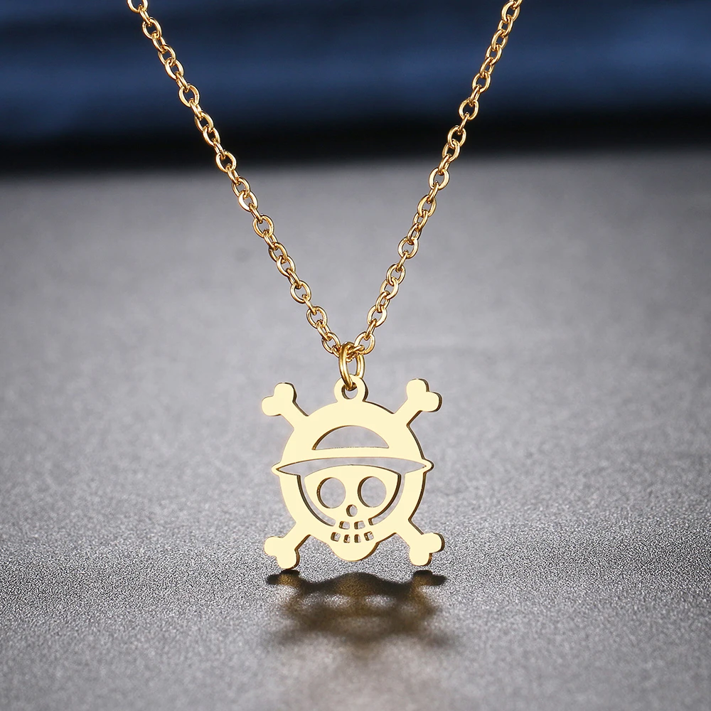 Stainless Steel Necklaces Skeleton Pirate Pendants Chain Choker Jewellery Fashion Necklace For Women Jewelry One Piece Gifts