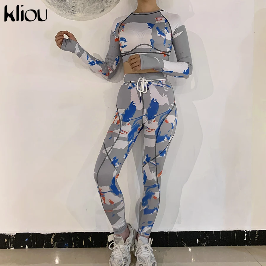 Kliou женский обтягивающий спортивный костюм в стиле пэчворк комплект из 2