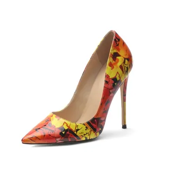 

SHOFOO shoes,Beautiful fashion women's shoes, multi-color leather, about 12cm high-heeled women's shoes, pointed toe pumps.