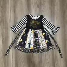 Новогодняя одежда для маленьких девочек осенне-зимнее платье для девочек платье с принтом звезд с черной полосой, Эксклюзивное Платье для малышей