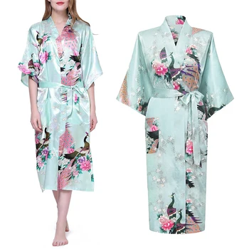 

Vintage Pajamas Women Sexy Faux Silk Dress Women Kimono Nightgown Satin Sleepwear Dressing Gown Pajamas Nightwear