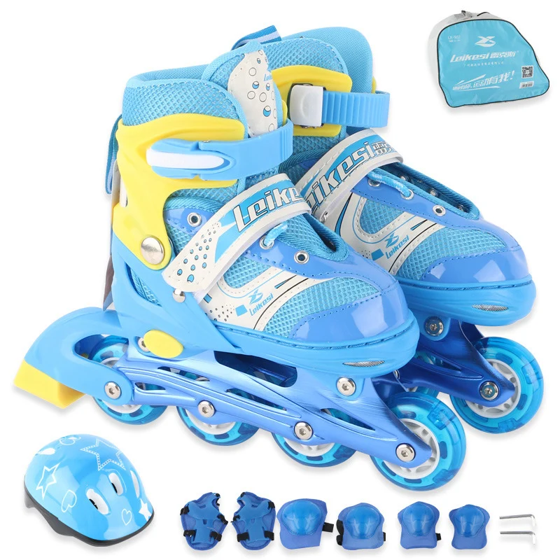 1 компл.. Для детей и подростков Inline Ice Skate обувь шлем Защитное снаряжение наборы для ухода за кожей колено протектор мешок Регулируемый