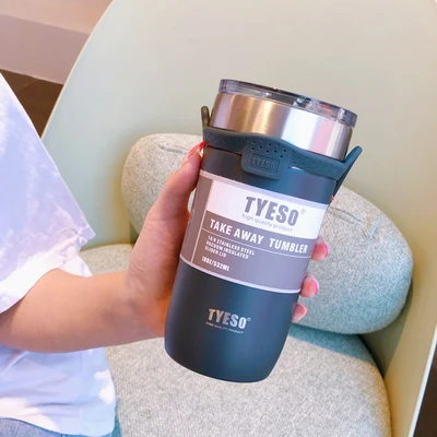 550 & 710ml Creative Double Stainless Steel Coffee Thermos Mug With Lid Car Ice Cup Vacuum Flask Portable Travel Insulated Mugs 550ml Dark blue