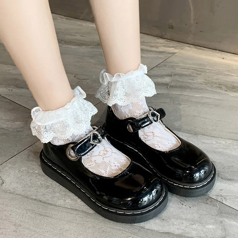 Spring Autumn Girls Lolita Shoes Patent Leather Women Mary Janes Shoes Platform Woman Flats Round Toe Ladies Shoes Black N7768