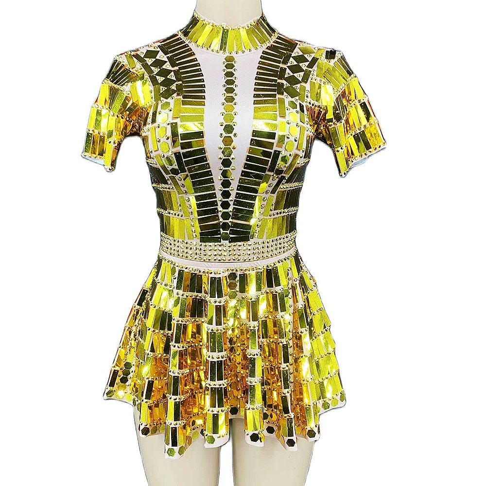 

Sparkling Mirror Sequins Mini Dress Birthday Party Dress Ladies Performance Clothing Stage Wear Lady Bar Show Uniform Costumes