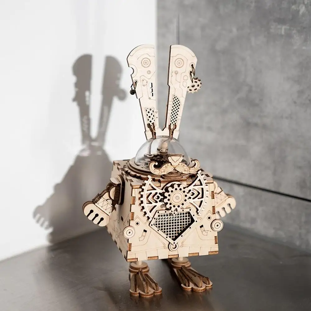 

2019 DIY Creative 3D Wooden Music Box Robot Mechanical Model Wooden Puzzle Game Home Decoration Punk Rabbit Crafts Gift