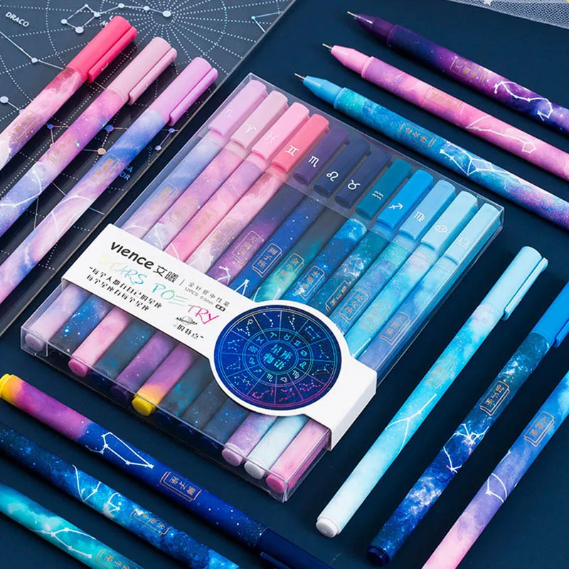 

12Pcs/Set 0.5mm Constellation Gel Pens Cute Star Universe Black Core Pens For Girl Gift School Office Supplies Korean Stationery