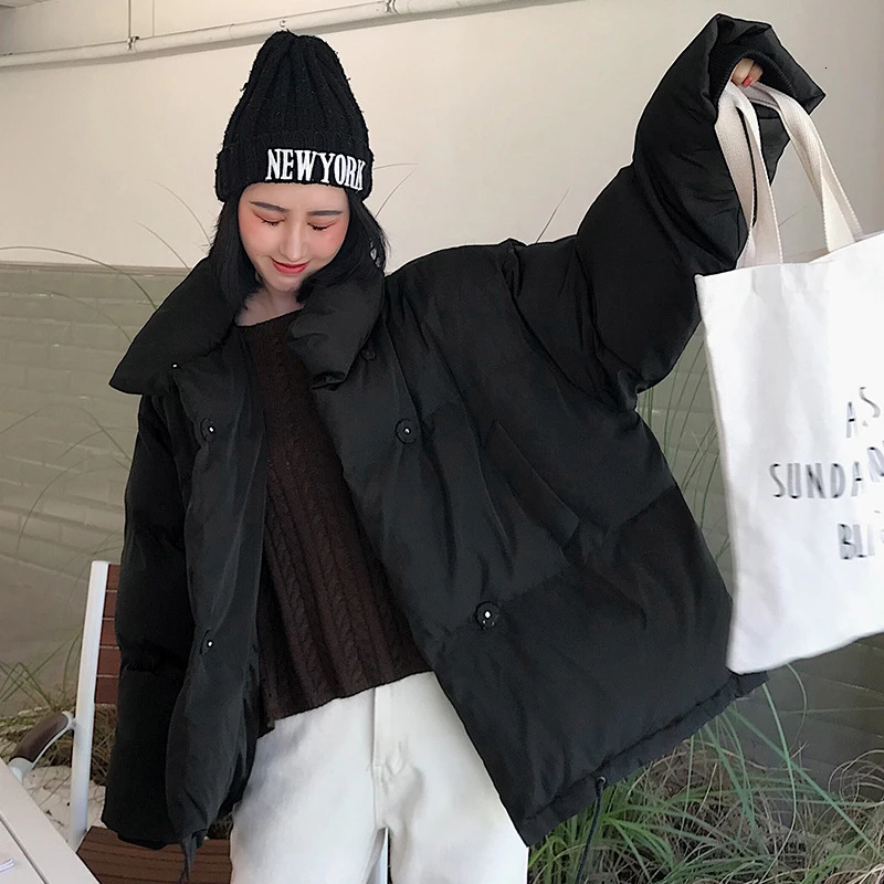 Greatest RICORIT Winter Jacket Women Solid Color Stand Collar Down Coat Loose Parkas Korean Female Oversized