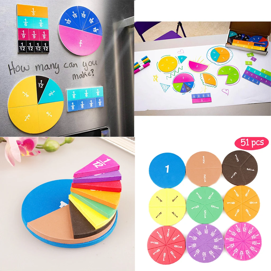 Magnetic Rainbow Fraction Tiles Circular Math Fractions Card Kids Mathematics Puzzle Game Education Teaching Demonstration 