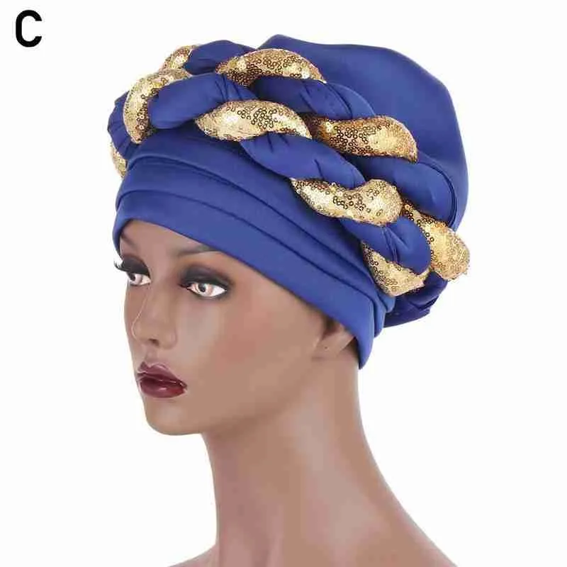 african wear for women Women Headtie Gele Shinning Sequins Turban Cap African Women Head-wrap Cap Auto Gele Nigerian Turban Gele Latest Hot Selling african outfits for women