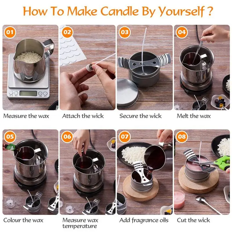 1 Set Kit per fare candele versare Pot stoppini adesivo fissatore di candele fai-da-te strumenti artigianali Set di candele fatte a mano fai-da-te con supporto in cotone