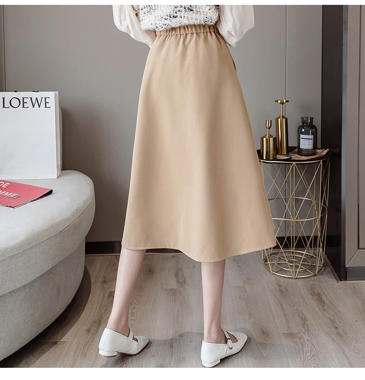 2021 New Spring Summer High Waist Midi Skirt Women Casual Pocket Solid Color Loose A-Line Umbrella Skirt Female Petticoat tutu skirt