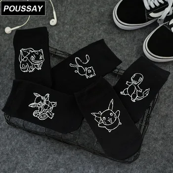 

White Sock Mens Boat Adult Casual Men's Soft Sox High Quality Pokemon Print Socks Cotton Man Trendy Pikachu Bulbasaur Calcetines