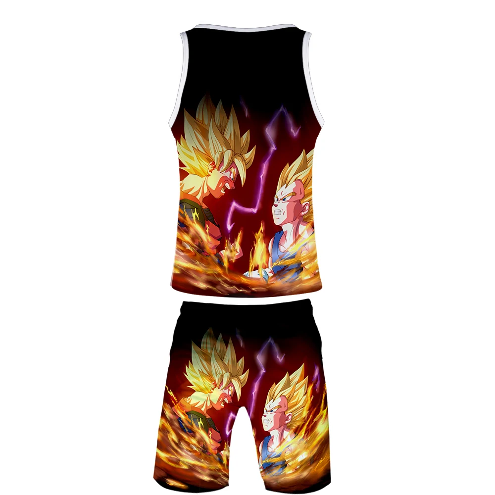 Крутая 3D верхняя одежда Goku Harajuku DRAGON BALL Harajuku комплекты из двух предметов мужские крутые новые уличные топы без рукавов летние комплекты