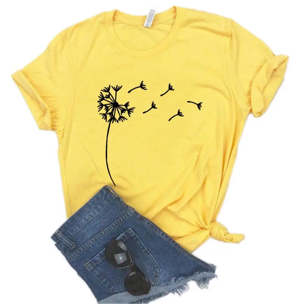 Color Dandelion Printed Tshirt Women Summer Funny Tshirt Tee Shirt Femme Short Sleeve Tops Women Clothing 2020 cheap t shirts Tees