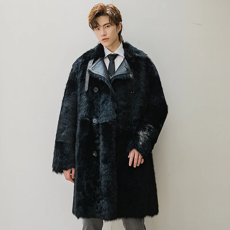 

2020 Winter New Original Ecology Tuscan Sheep Fur Men's Mid-Length Fur Overcoat Fashion Mens Shearling Coat
