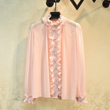 

Fashion women's elegant Chiffon Shirts 2020 Spring summer runways ruffles Shirts & blouses Tops B808