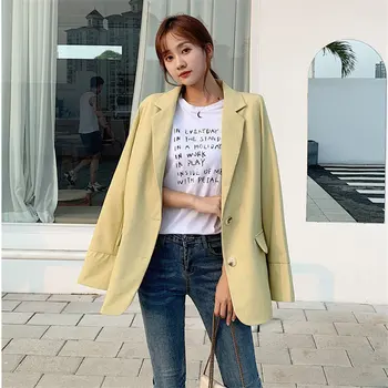 

HziriP Korea All Match Slender Ventilation Office Ladies Feminine 2019 High Street Loose Plus Size Women Elegant Solid Blazers