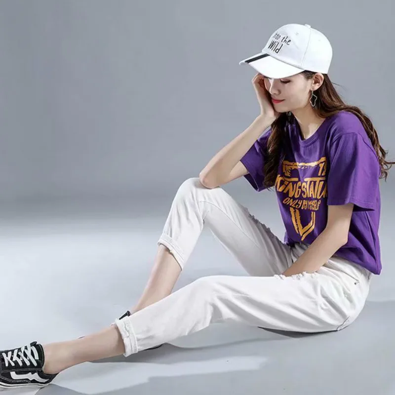 Jeans Woman Loose Casual Boyfriends Jeans Streetwear Women Ripped Hole White Pocket Ankle Length Trousers Jean - Цвет: Белый