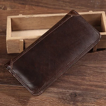 

JHD-BAOERSEN Leather Men Bifold Purse Clutch Money Bag ID/Credit Card Cash Coin Pocket Male Real Cowhide Long Wallet