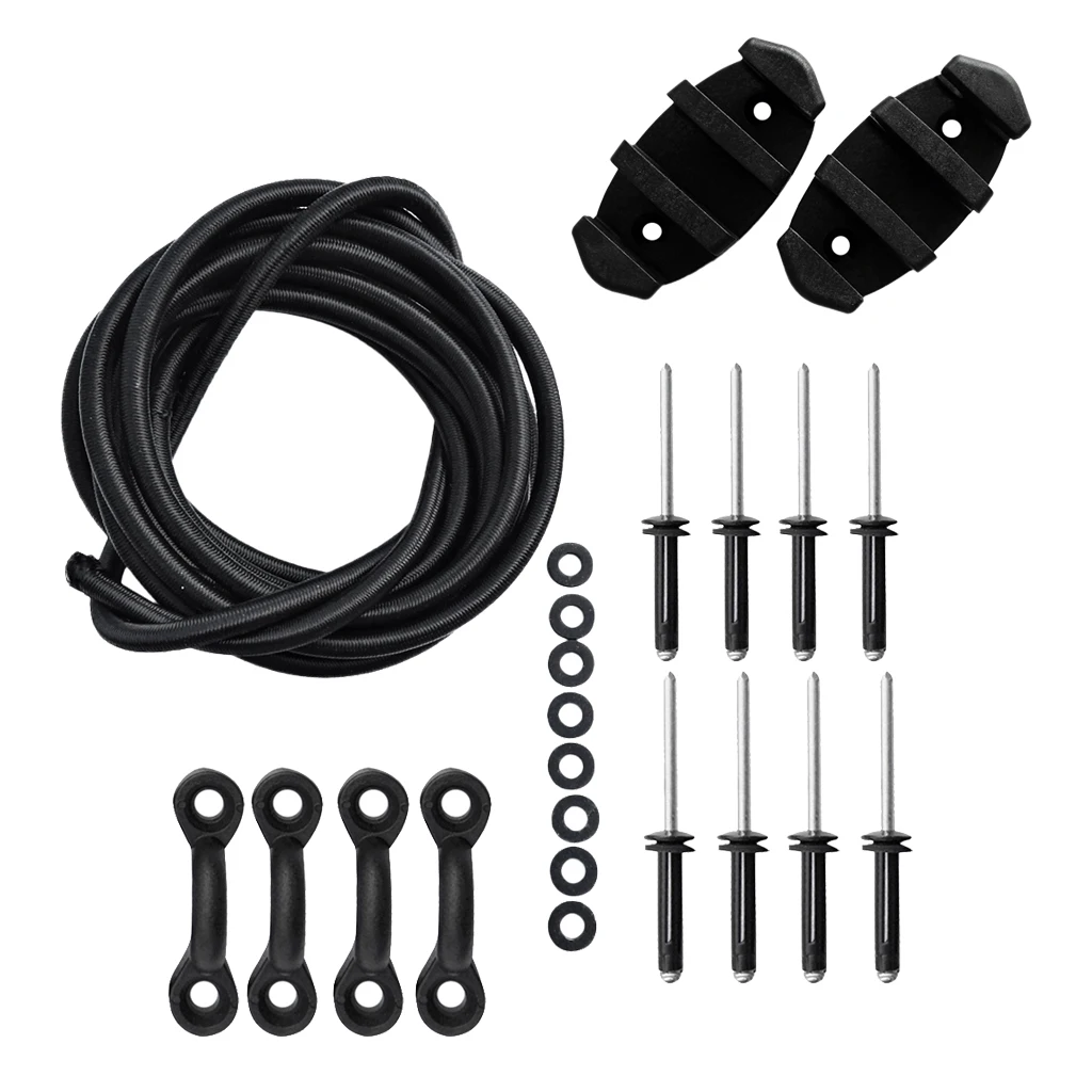 Kayak Canoe 4 Pad Eyes Deck Loop Tie Down + 8 Tri-Fold Aluminum Rivets + Shock Cord + 2 Zigzag Anchor Cleat Hardware