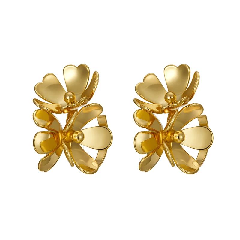 

Retro tone French romantic luxury metal flower earrings small temperament earrings women