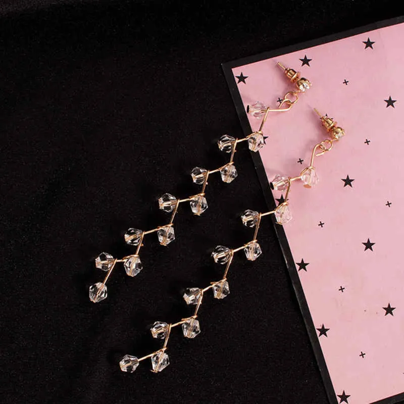 Корейская Мода Кристалл кисточкой серьги свадебные серьги ювелирные изделия для женщин модные геометрические серьги аксессуары - Окраска металла: White