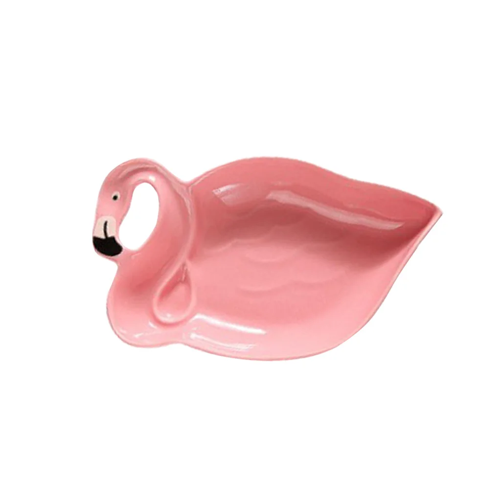 Ceramic Trinkets Tray For Necklace Earrings Rings Candy Nut Dish Flamingo Shaped Storage Tray for Girls